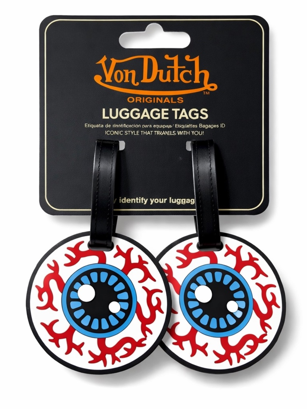 Von Dutch Eyeball Luggage Tags 2pc Set Y2K Rubber Travel Bag ID Tags